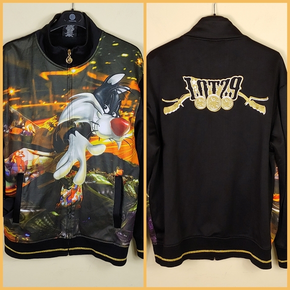 Warner Brothers Lot 29 Black Marvel zip up bomber jacket Sylvester graphics L - Picture 1 of 4